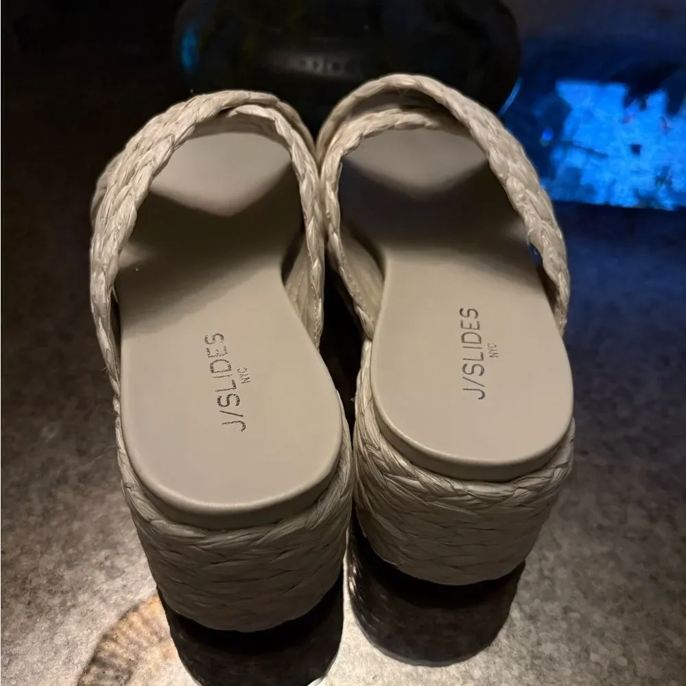 J/Slides QUIVER Bone Raffia Platform Sandals New